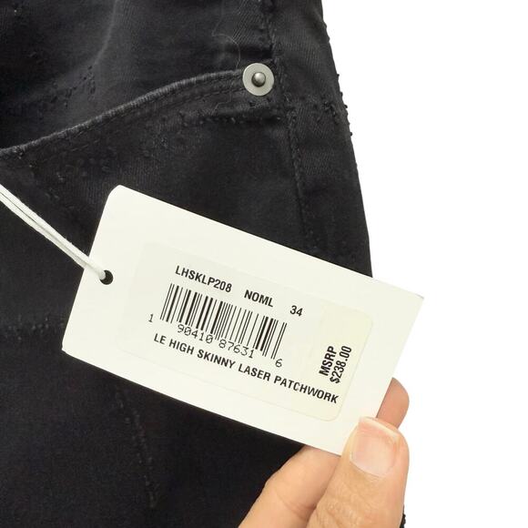 NWT Frame Le High Skinny Laser Patchwork Black Women’s Size 34 - Picture 6 of 13